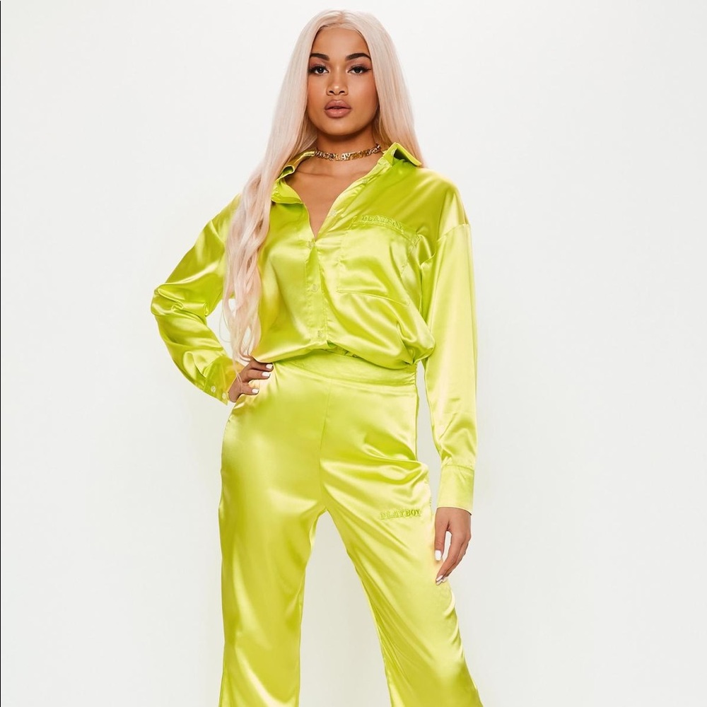 Neon satin button up top missguided